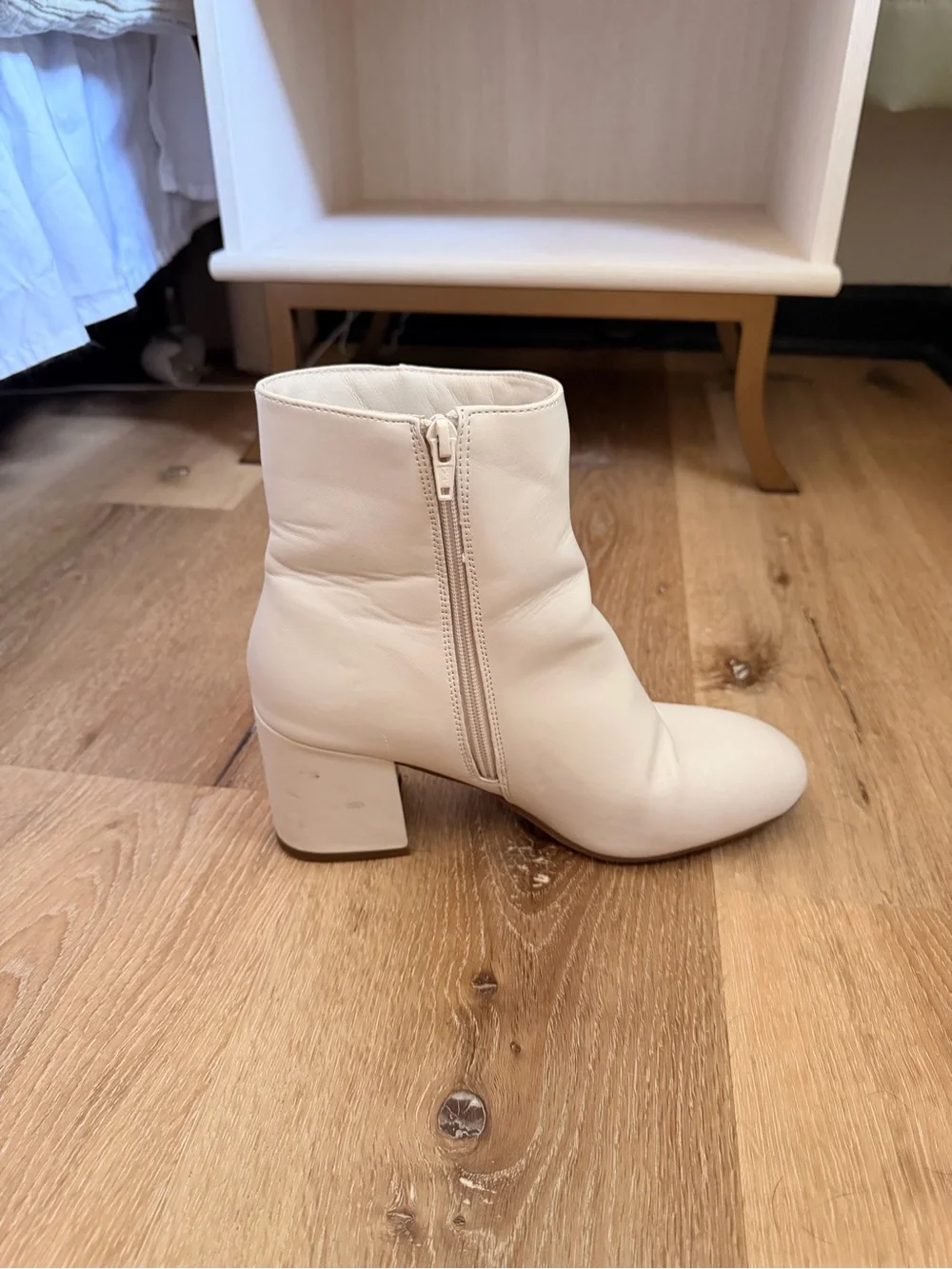 White Women's Ankle Boots - Classic Zip Closure- Size 9